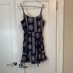 Aqua Navy Dress with White Embroidery